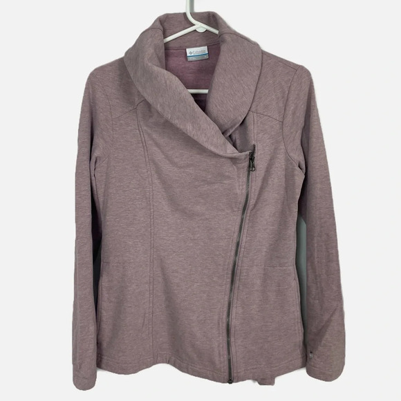 Columbia Women’s Full zip Asymmetrical  Sweater Jacket Heathered Mauve Small - Picture 1 of 9